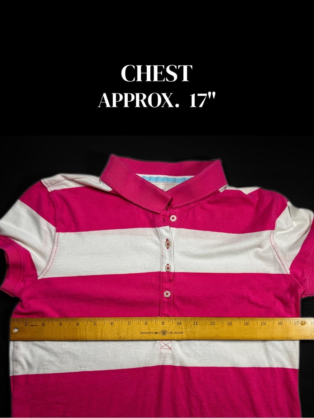Y2K Piper & Blue Pink Striped Polo Shirt Juniors XL Preppy Blokette - Picture 7 of 8